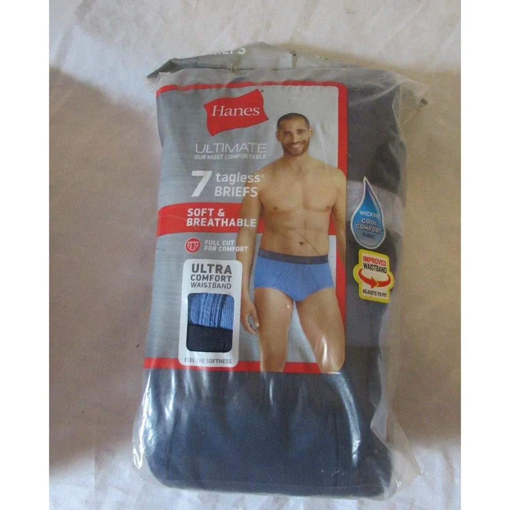 Men's Hanes Ultimate Briefs Size XL 42 44 Underwear Blue Tagless (Pack of 7)